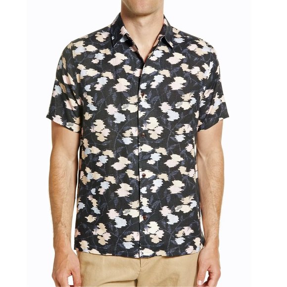 Ted Baker London Final Sale Men's Hadrian Floral Print Linen Button SS Shirt XL - Picture 1 of 7